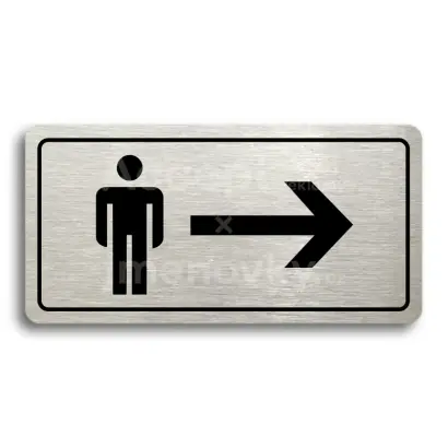 Piktogram "WC MUŽI VPRAVO" - stříbrná tabulka - černý tisk