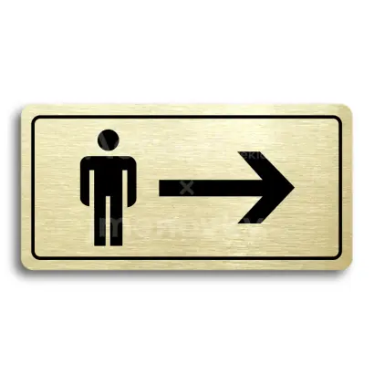 Piktogram "WC MUŽI VPRAVO" - zlatá tabulka - černý tisk