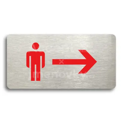 Piktogram "WC MUŽI VPRAVO" - stříbrná tabulka - barevný tisk bez rámečku