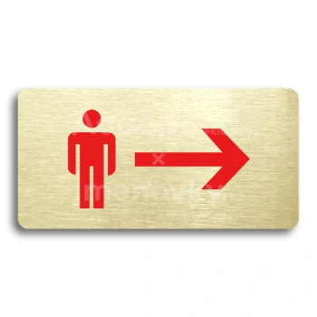 Piktogram "WC MUŽI VPRAVO" - zlatá tabulka - barevný tisk bez rámečku