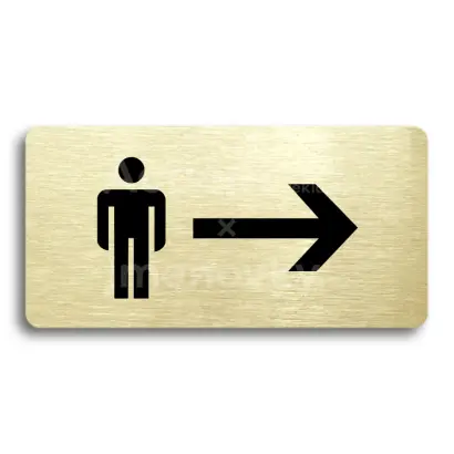 Piktogram "WC MUŽI VPRAVO" - zlatá tabulka - černý tisk bez rámečku
