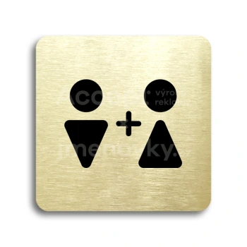 Piktogram "WC muži, ženy IV" - zlatá tabulka - černý tisk bez rámečku