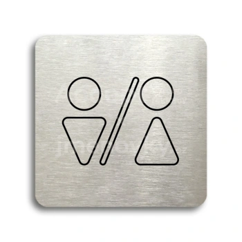 Piktogram "WC muži, ženy V" - stříbrná tabulka - černý tisk bez rámečku