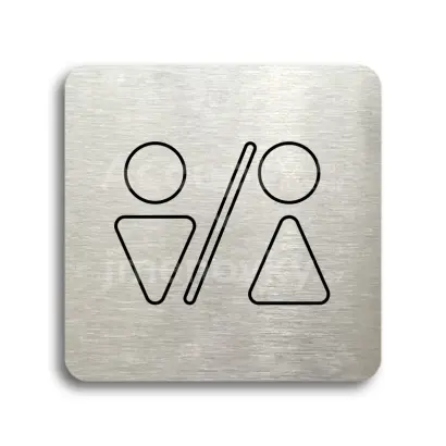 Piktogram "WC muži, ženy V" - stříbrná tabulka - černý tisk bez rámečku