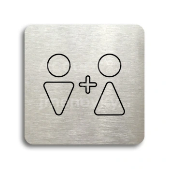 Piktogram "WC muži, ženy VI" - stříbrná tabulka - černý tisk bez rámečku