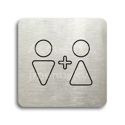 Piktogram "WC muži, ženy VI" - stříbrná tabulka - černý tisk bez rámečku
