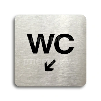 Piktogram "WC vlevo dolů" - stříbrná tabulka - černý tisk bez rámečku