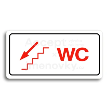 Piktogram "WC VLEVO DOLŮ" - bílá tabulka - barevný tisk