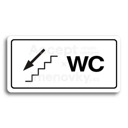 Piktogram "WC VLEVO DOLŮ" - bílá tabulka - černý tisk