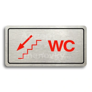 Piktogram "WC VLEVO DOLŮ" - stříbrná tabulka - barevný tisk