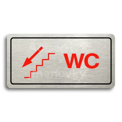 Piktogram "WC VLEVO DOLŮ" - stříbrná tabulka - barevný tisk