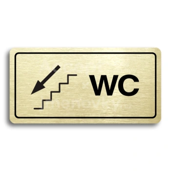Piktogram "WC VLEVO DOLŮ" - zlatá tabulka - černý tisk