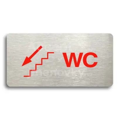 Piktogram "WC VLEVO DOLŮ" - stříbrná tabulka - barevný tisk bez rámečku