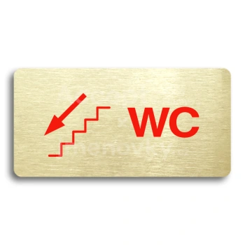 Piktogram "WC VLEVO DOLŮ" - zlatá tabulka - barevný tisk bez rámečku
