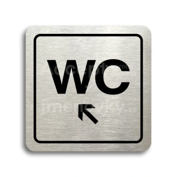 Piktogram "WC vlevo nahoru" - stříbrná tabulka - černý tisk