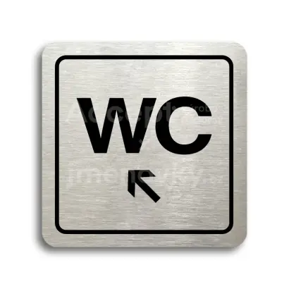 Piktogram "WC vlevo nahoru" - stříbrná tabulka - černý tisk