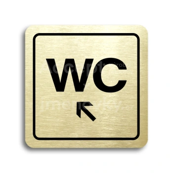 Piktogram "WC vlevo nahoru" - zlatá tabulka - černý tisk