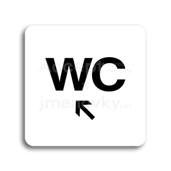 Piktogram "WC vlevo nahoru" - bílá tabulka - černý tisk bez rámečku
