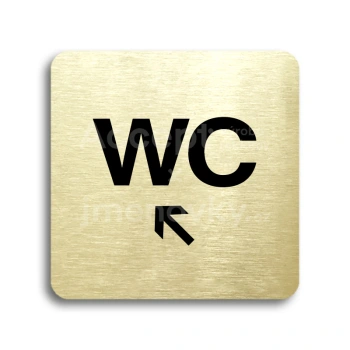 Piktogram "WC vlevo nahoru" - zlatá tabulka - černý tisk bez rámečku