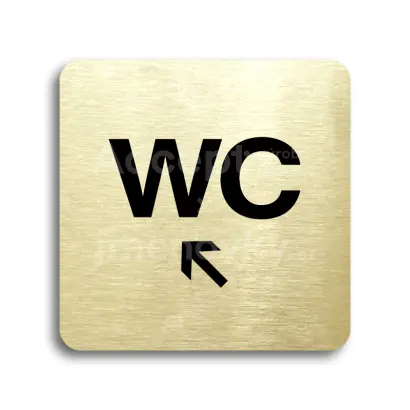 Piktogram "WC vlevo nahoru" - zlatá tabulka - černý tisk bez rámečku