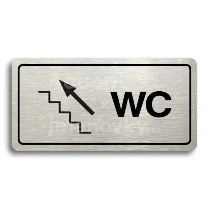 Piktogram "WC VLEVO NAHORU" - stříbrná tabulka - černý tisk