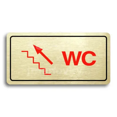 Piktogram "WC VLEVO NAHORU" - zlatá tabulka - barevný tisk