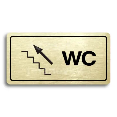 Piktogram "WC VLEVO NAHORU" - zlatá tabulka - černý tisk