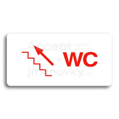 Piktogram "WC VLEVO NAHORU" - bílá tabulka - barevný tisk bez rámečku