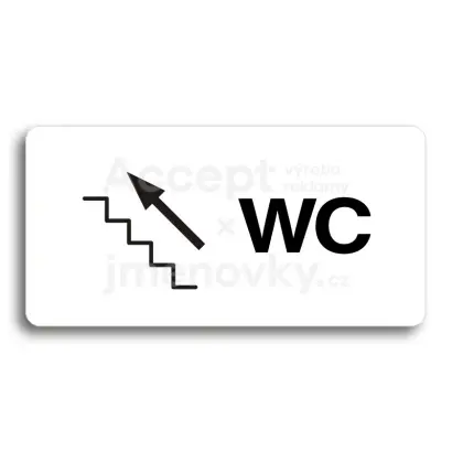 Piktogram "WC VLEVO NAHORU" - bílá tabulka - černý tisk bez rámečku