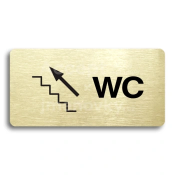 Piktogram "WC VLEVO NAHORU" - zlatá tabulka - černý tisk bez rámečku