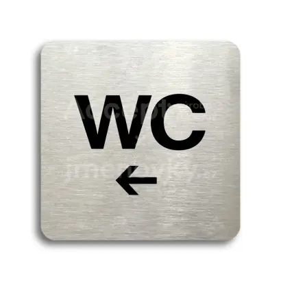 Piktogram "WC vlevo" - stříbrná tabulka - černý tisk bez rámečku