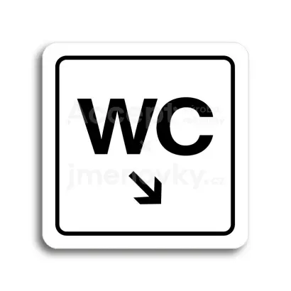 Piktogram "WC vpravo dolů" - bílá tabulka - černý tisk