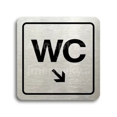 Piktogram "WC vpravo dolů" - stříbrná tabulka - černý tisk