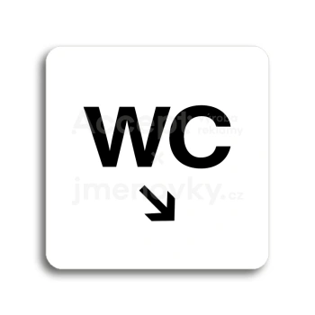 Piktogram "WC vpravo dolů" - bílá tabulka - černý tisk bez rámečku