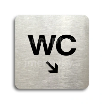 Piktogram "WC vpravo dolů" - stříbrná tabulka - černý tisk bez rámečku