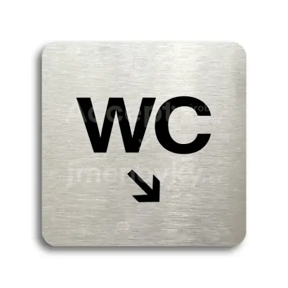 Piktogram "WC vpravo dolů" - stříbrná tabulka - černý tisk bez rámečku