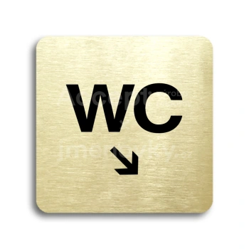 Piktogram "WC vpravo dolů" - zlatá tabulka - černý tisk bez rámečku