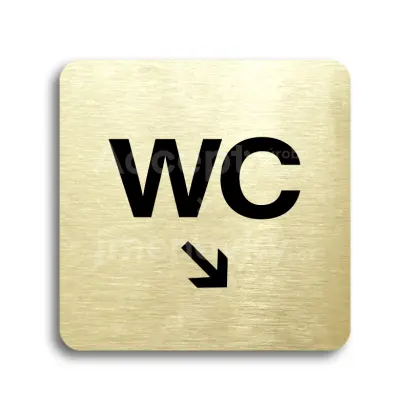 Piktogram "WC vpravo dolů" - zlatá tabulka - černý tisk bez rámečku