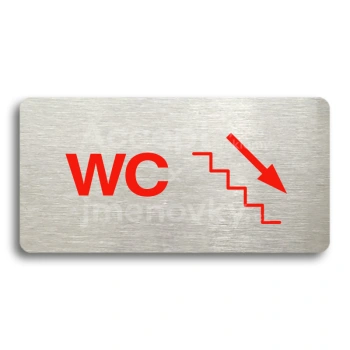 Piktogram "WC VPRAVO DOLŮ" - stříbrná tabulka - barevný tisk bez rámečku