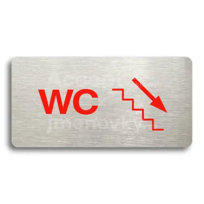 Piktogram "WC VPRAVO DOLŮ" - stříbrná tabulka - barevný tisk bez rámečku