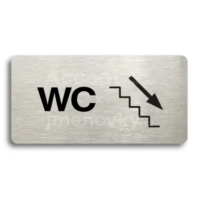 Piktogram "WC VPRAVO DOLŮ" - stříbrná tabulka - černý tisk bez rámečku