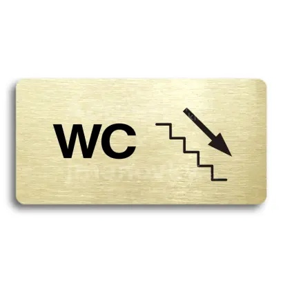 Piktogram "WC VPRAVO DOLŮ" - zlatá tabulka - černý tisk bez rámečku