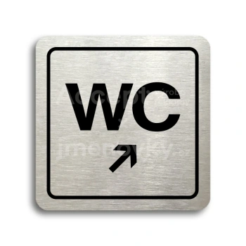 Piktogram "WC vpravo nahoru" - stříbrná tabulka - černý tisk