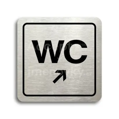 Piktogram "WC vpravo nahoru" - stříbrná tabulka - černý tisk