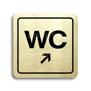 Piktogram "WC vpravo nahoru" - zlatá tabulka - černý tisk