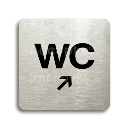 Piktogram "WC vpravo nahoru" - stříbrná tabulka - černý tisk bez rámečku