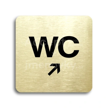 Piktogram "WC vpravo nahoru" - zlatá tabulka - černý tisk bez rámečku
