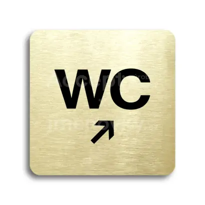 Piktogram "WC vpravo nahoru" - zlatá tabulka - černý tisk bez rámečku