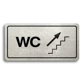 Piktogram "WC VPRAVO NAHORU" - stříbrná tabulka - černý tisk