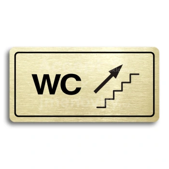 Piktogram "WC VPRAVO NAHORU" - zlatá tabulka - černý tisk